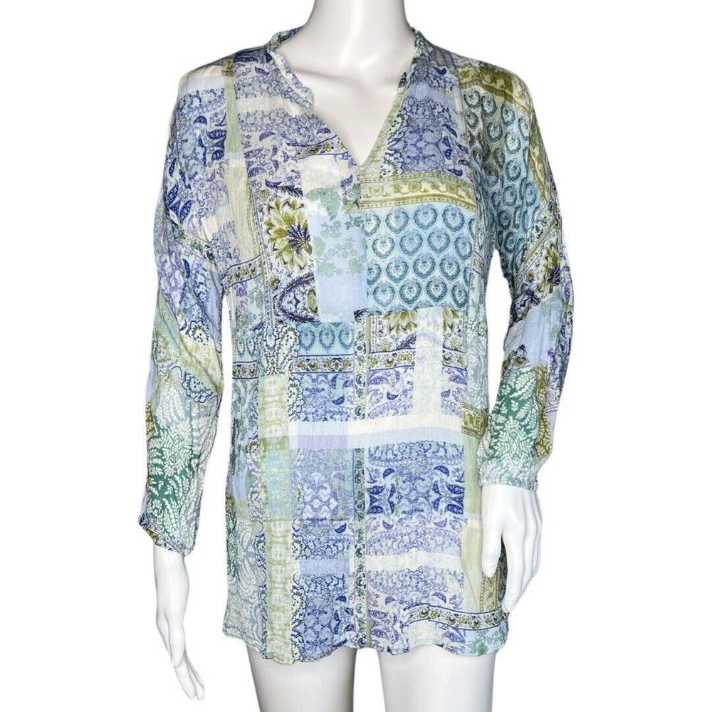 J.Jill Shirt Womens XS Blueβ Green Multi Pattern Purejill Casual Artsy Bohemian